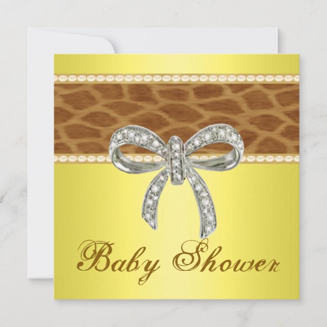 Inbjudan till gult Giraffe Diamond Bow Baby Shower (Framsida)