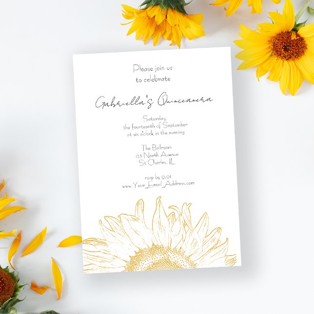 Inbjudan till gult Graphic-solros Quinceanera (Skapare uppladdad)