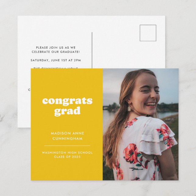 Inbjudan till gult Gratulerar Grad Photo Studenten (Fram/baksida)