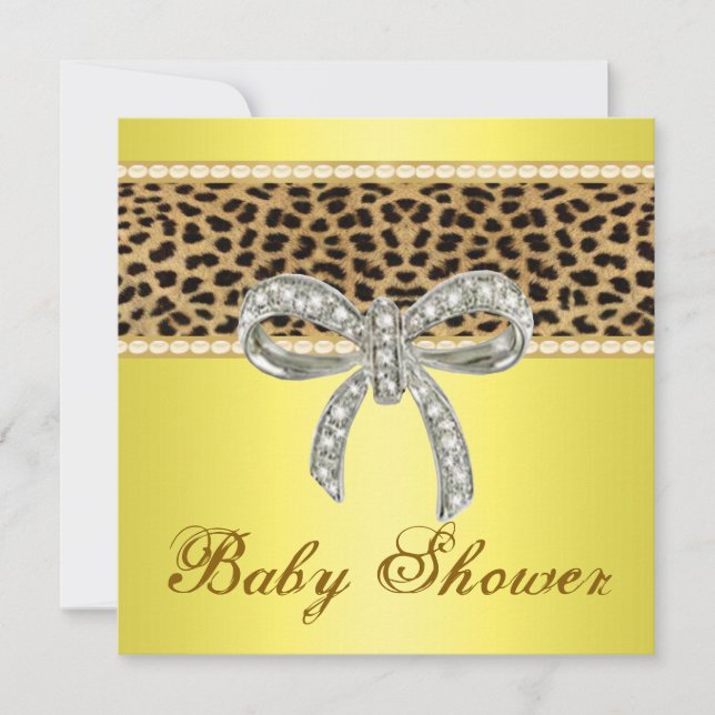 Inbjudan till gult Leopard Diamond Bow Baby Shower (Framsida)