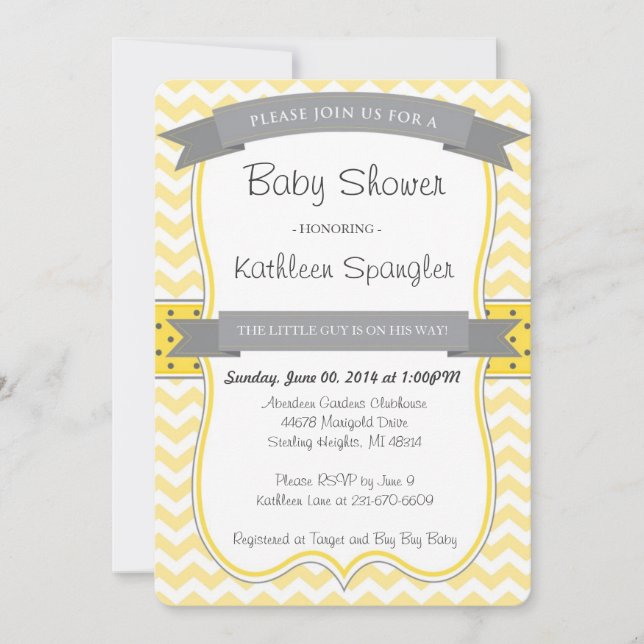 Inbjudan till Gult och Grått Babykläder (Framsida)