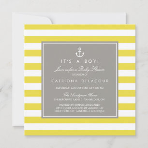Inbjudan till gult och Grått Nautical Baby Shower