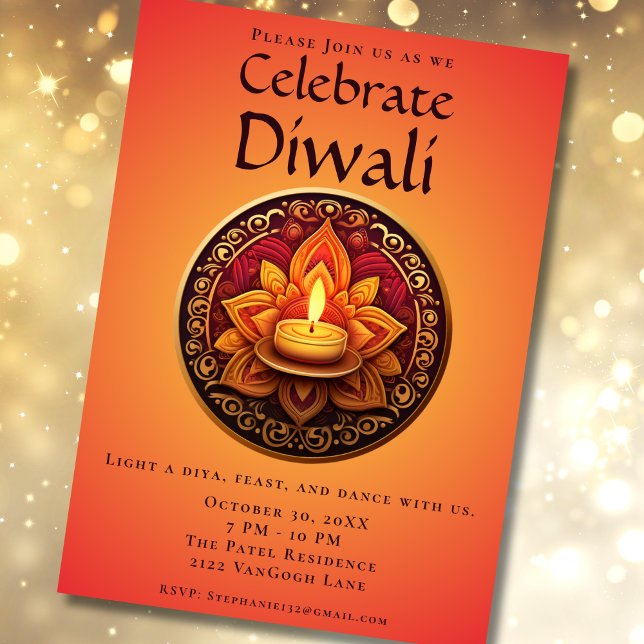 Inbjudan till gult och Red Diya Diwali Firande (Skapare uppladdad)