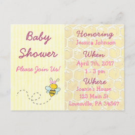 Inbjudan till gult och Rosa Bumblebee Baby Shower Vykort