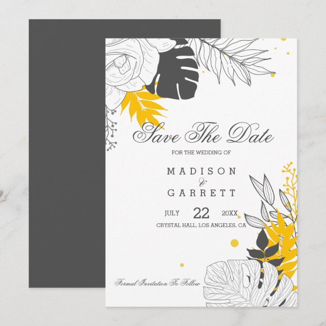 Inbjudan till gult och vita Löv (Fram/baksida)