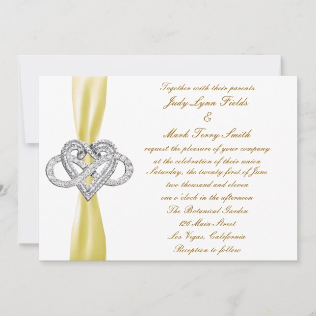 Inbjudan till gult Ofinity Heart Wedding (Framsida)