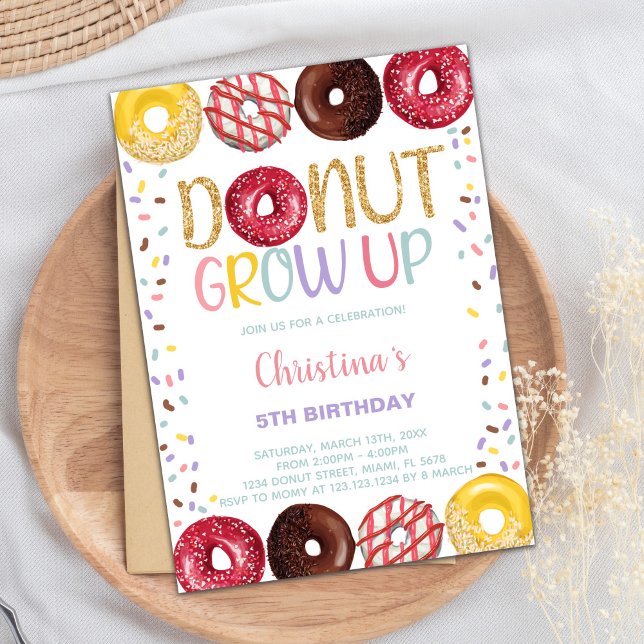 Inbjudan till gult på födelsedagen (Yellow Donut Birthday Invitations)