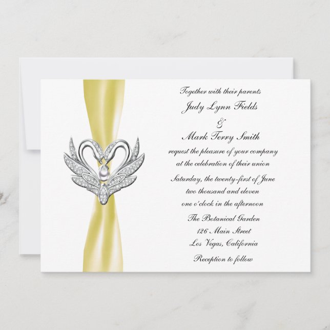 Inbjudan till gult Ribbon Silver Svanar (Framsida)