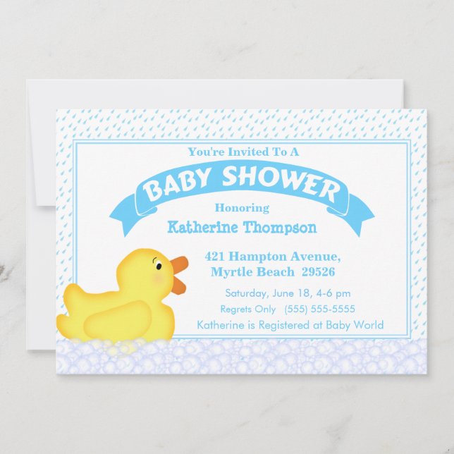 Inbjudan till gult Rubber Ducky Baby Shower (Framsida)
