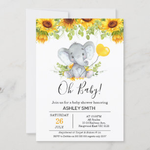 Inbjudan till gult Solblommor Elephant Baby Shower