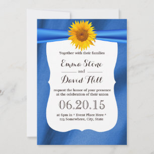 Inbjudan till gult Solrosblommor Blue Fabric Weddi