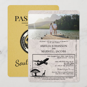 Inbjudan till gult South Afrika Passport bröllop
