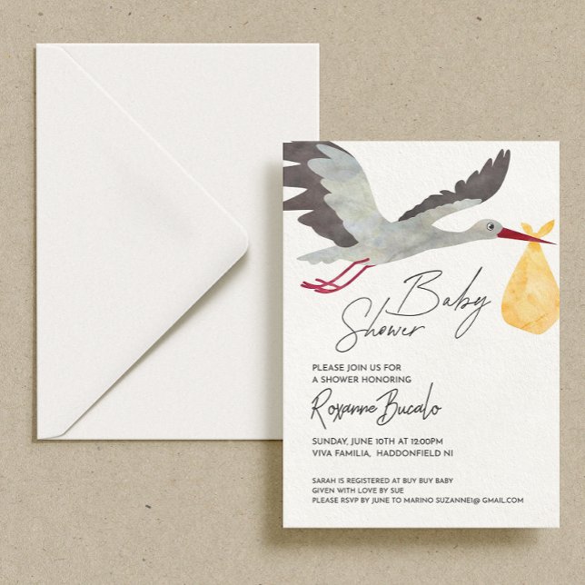 Inbjudan till gult Stork Baby Shower (Skapare uppladdad)