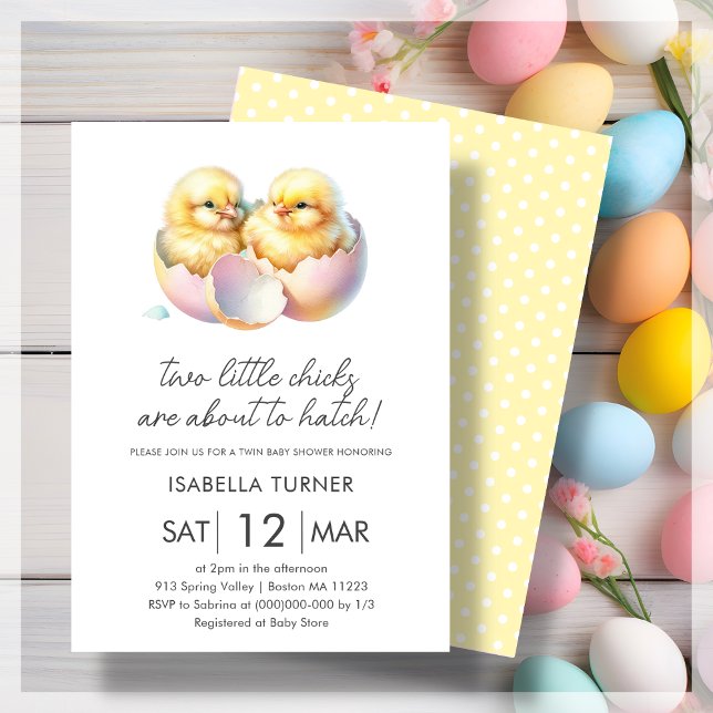 Inbjudan till gult Vår Chicks Twin Baby Shower (Skapare uppladdad)