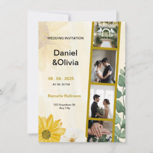Inbjudan till gult Watercolor Photo Collage Weddin