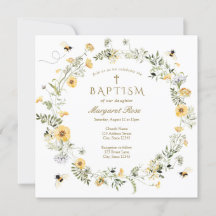 Inbjudan till gult Wildblomma Baptism