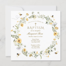 Inbjudan till gult Wildblomma Baptism