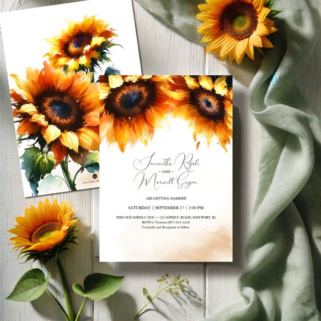 Inbjudan till gultens solrosbröllop (Floral wedding invitations watercolor sunflowers )