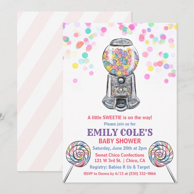 Inbjudan till Gumball Candy Sweet Baby Shower (Fram/baksida)