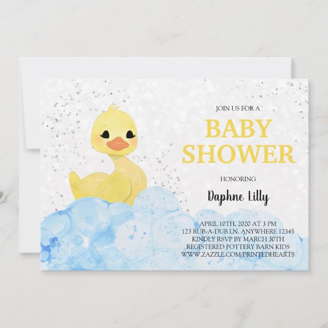 Inbjudan till gummi Ducky Baby Shower - blå Gult (Framsida)