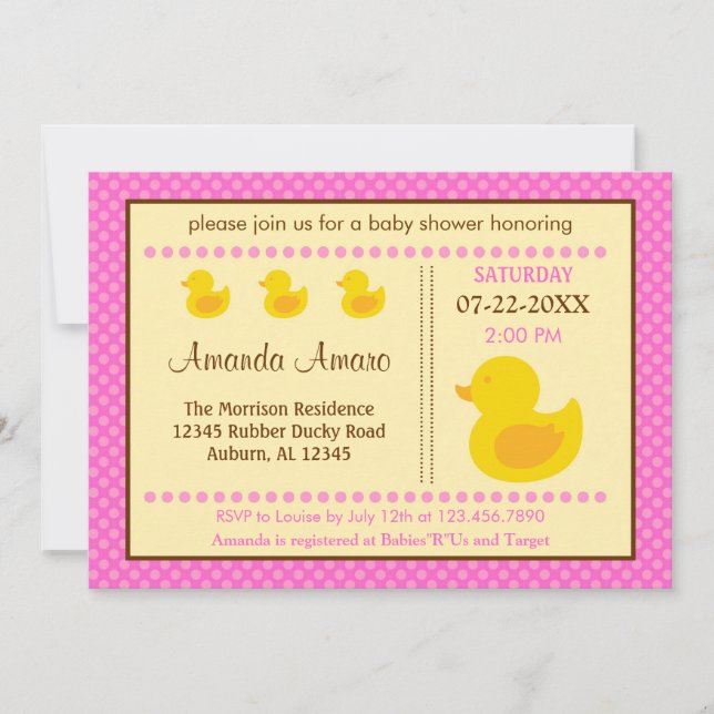 Inbjudan till Gummi Ducky Girl Baby Shower (Framsida)