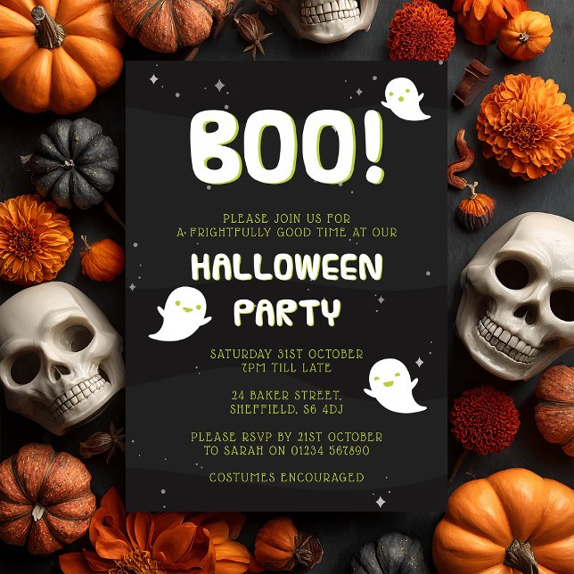 Inbjudan till halloween fest - Boo! (Boo! 👻 Join us for a frightfully fun Halloween party with this ghostly invitation.)