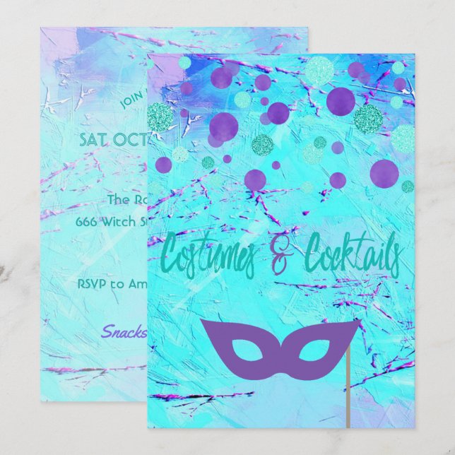 Inbjudan till Halloween fest Costumes and Cocktail (Fram/baksida)