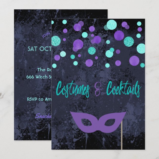 Inbjudan till Halloween fest Costumes and Cocktail (Fram/baksida)