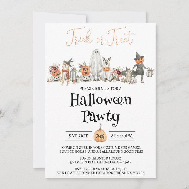 Inbjudan till halloween fest, ett barn och Hund Pa (Framsida)