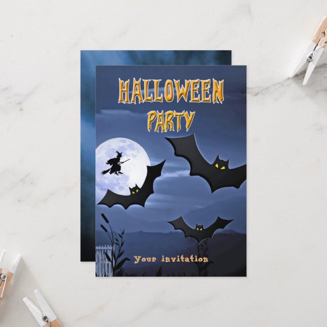 Inbjudan till Halloween fest Fladdermus för flygvä (Fram/Back In Situ)