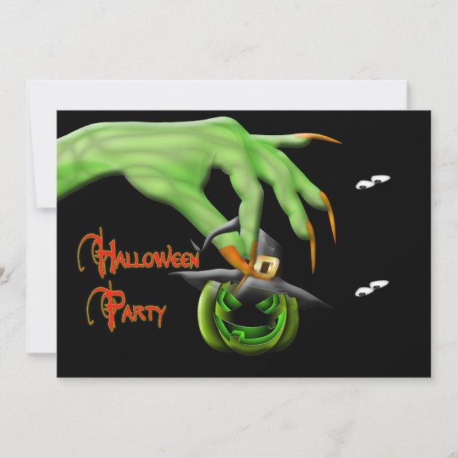 Inbjudan till halloween fest - Grönt Witch Hand (Framsida)