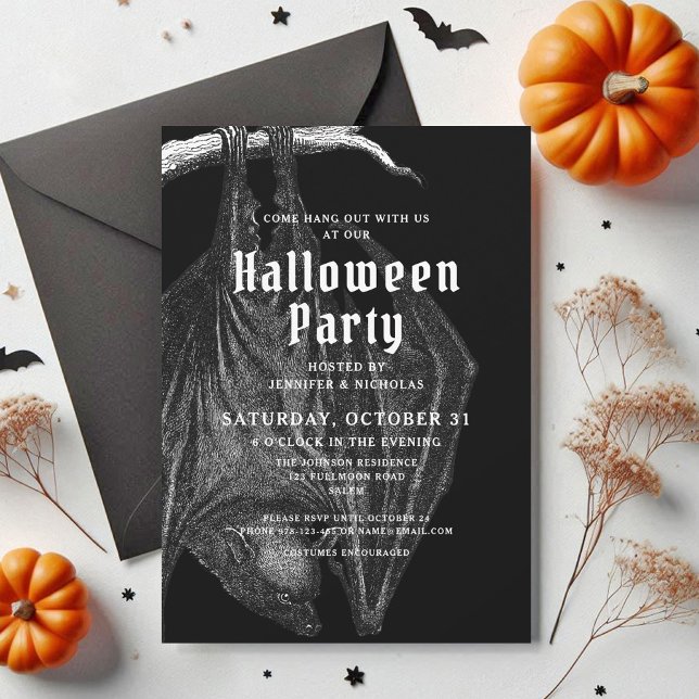 Inbjudan till Halloween fest i för den gotiska Vin (Gothic Vintage Bats Halloween Party Invitation)