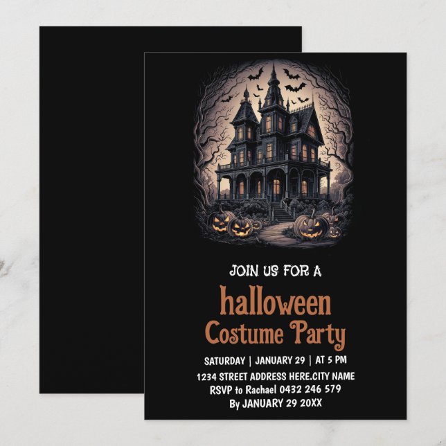 Inbjudan till Halloween fest i hemstucken (Fram/baksida)