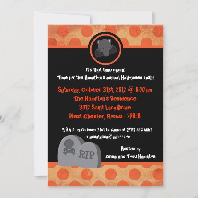 Inbjudan till Halloween fest i Orange, 5 x 7-talan (Framsida)