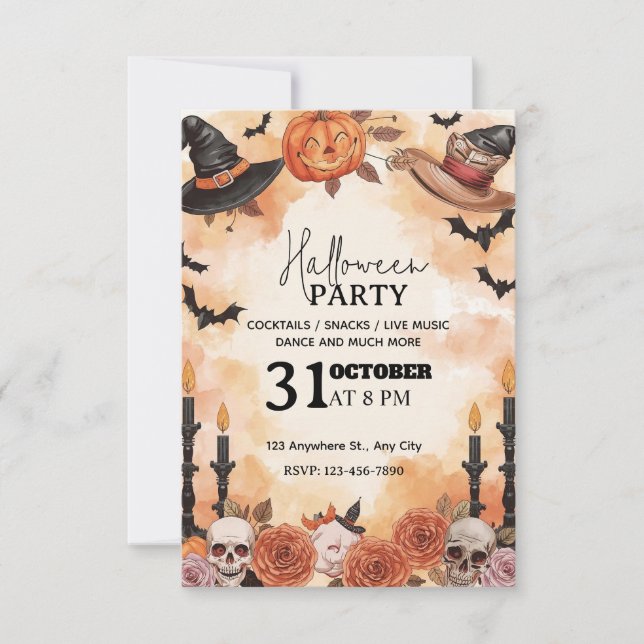 Inbjudan till Halloween fest med flytande vattenfä (Framsida)