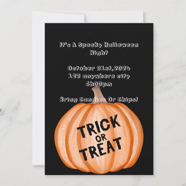 Inbjudan till halloween fest med pumpa och spöke (Framsida)