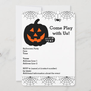 Inbjudan till halloween fest med pumpa,spindelnät