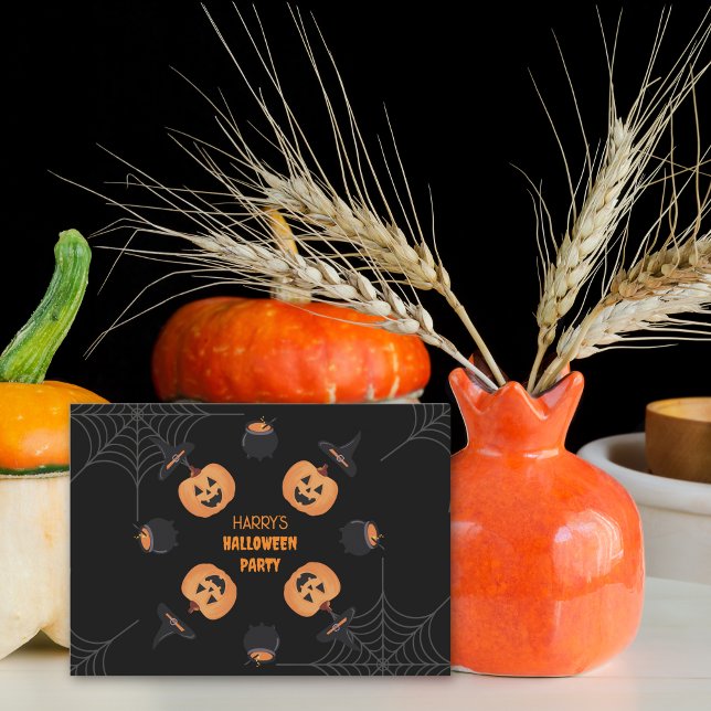 Inbjudan till Halloween fest Personlig (Halloween Black & Orange Personalised Halloween Party Invitation.)