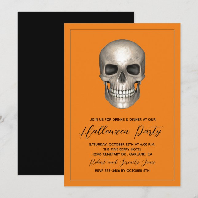 Inbjudan till Halloween fest Skeleton (Fram/baksida)