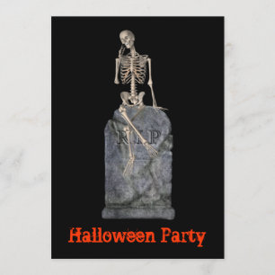 Inbjudan till Halloween fest Skeleton Gravsten