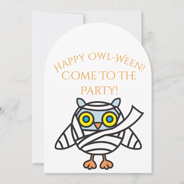 Inbjudan till halloween fest Uggla Mummy (Framsida)