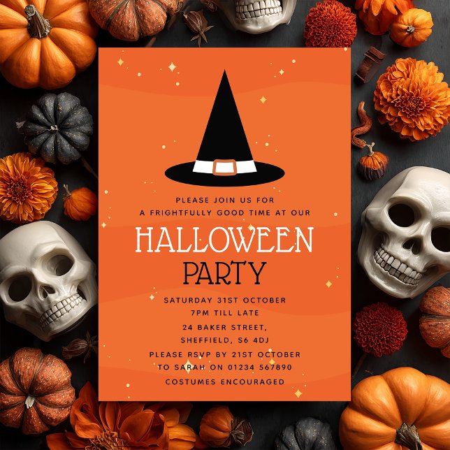 Inbjudan till halloween fest - Witches Hat (Join us for a wicked good time 🕸️ Celebrate Halloween in style with this fun witches hat invite!)
