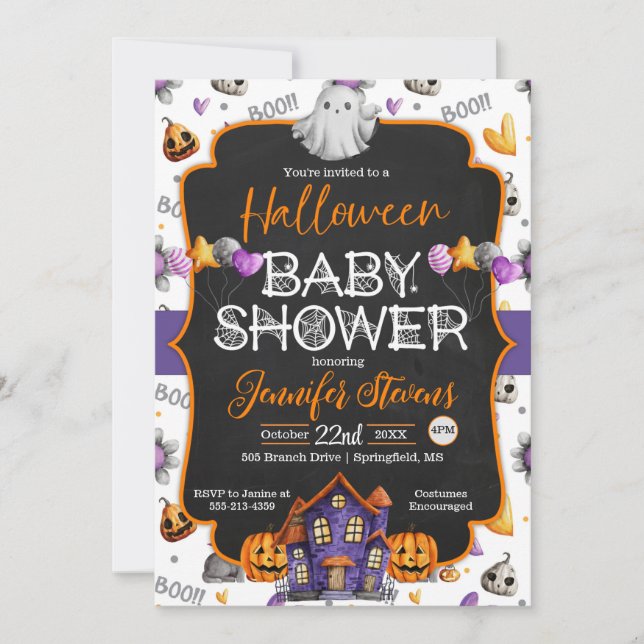Inbjudan till Halloween Watercolor Baby Shower (Framsida)