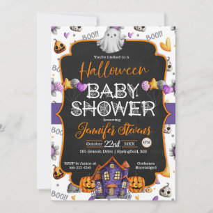 Inbjudan till Halloween Watercolor Baby Shower