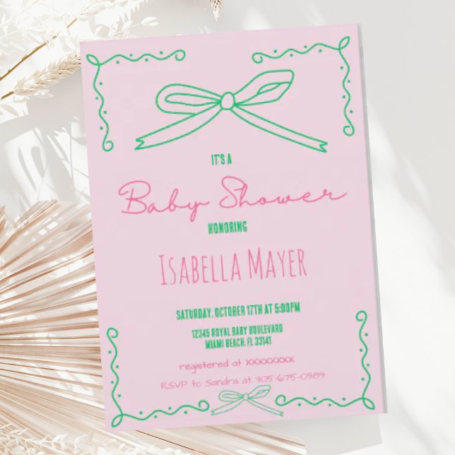 Inbjudan till Hand plockade Bow Baby Shower för Re (Skapare uppladdad)