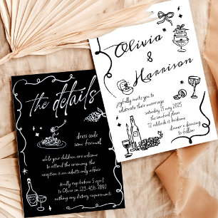 Inbjudan till Hand plockade Elegant Retro Black We