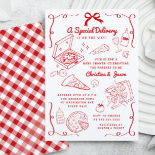 Inbjudan till hand plockade Pizza Baby Shower