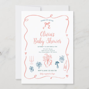 Inbjudan till hand plockade Rosa Peach Baby Shower