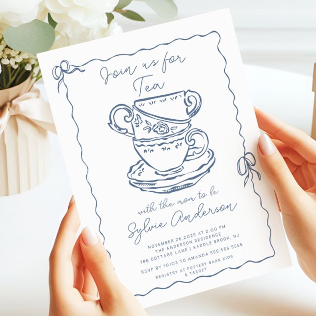 Inbjudan till Hand plockade Tea Baby Shower (Skapare uppladdad)