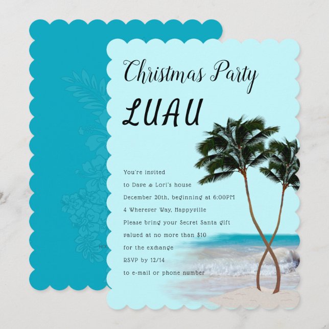 Inbjudan till handflatan Träd julfest Luau (Fram/baksida)